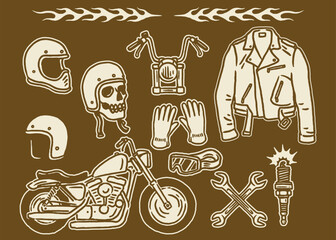 Vintage Style Motorcycle Gear and Accessories Illustration