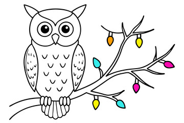 owl perched tree branch vector illustration