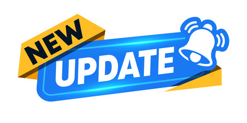 New update banner design on white background. Web banner element. Modern Label New Update With Bell. System upgrade notification.
