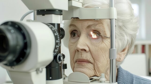 elderly womans eye exam cataract and glaucoma diagnosis healthcare concept photo