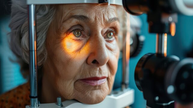 elderly womans eye exam cataract and glaucoma diagnosis healthcare concept