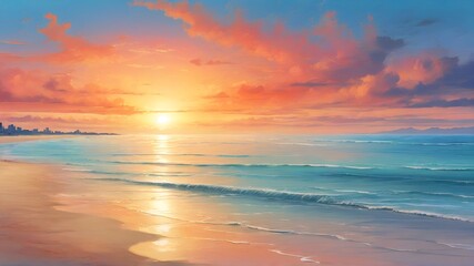 Obraz premium sunset on the beach watercolor illustration background.