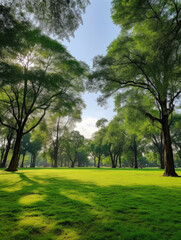 Obraz premium Sunlit Green Park with Majestic Trees