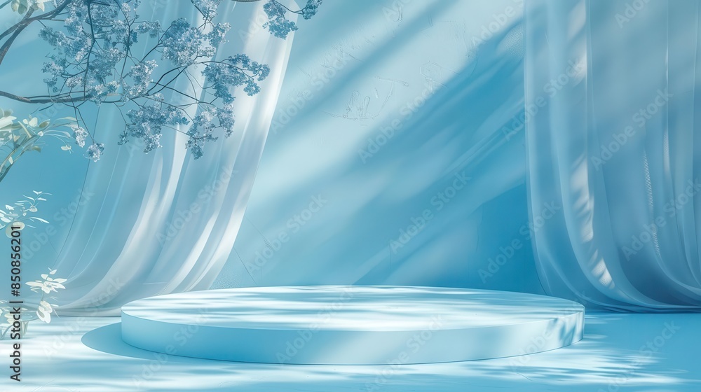 Aufkleber elegant blue product display podium on abstract 3d background photorealistic rendering