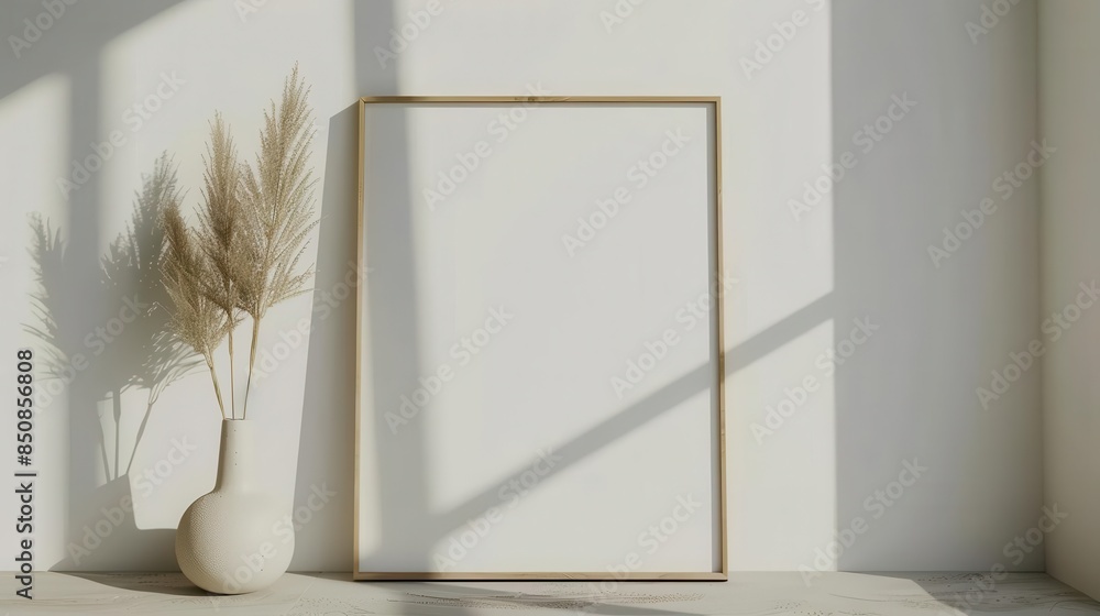 Aufkleber elegant poster frame mockup on white background 3d rendering with realistic shadows and reflections 