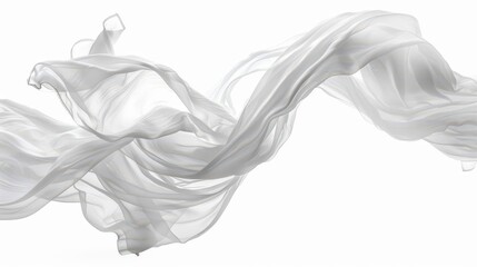 elegant white fabric floating gracefully cut out on white background
