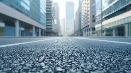 Close up clean empty road on modern office of city building buildings