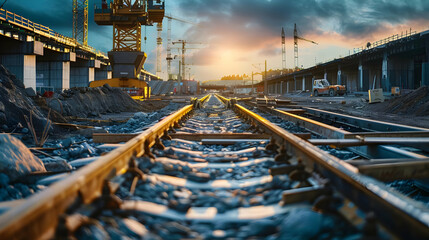 Fototapeta premium highway construction bridge is under construction building bridge over a railroad