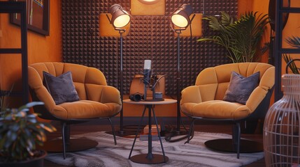 table with chairs and table podcast setup