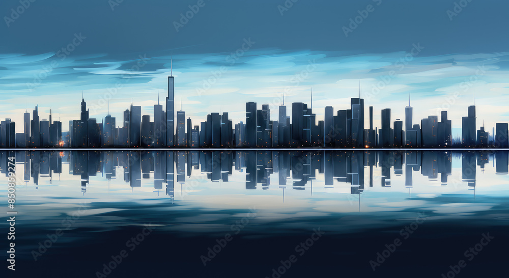 Poster Modern Skyline Reflecting on Water