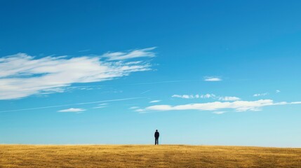 Fototapeta premium A person stands alone in a field of tall grass