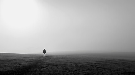 A person is walking in a field with a cloudy sky above