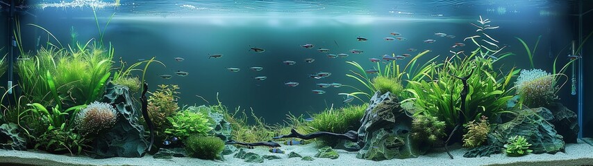 Fototapeta premium panoramic view of aquascape terrarium