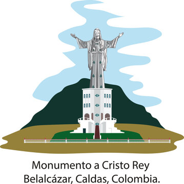 Illustration vector isolated of Christ redeemer, King Christ, Belalcazar, Caldas, Colombia.