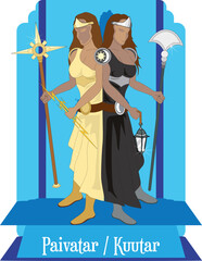 illustration vector isolated of Finnish Goddess, Paivatar, Kuutar, Moon goddess, day goddess, 