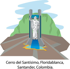 illustration vector isolated of Cerro del Santísimo, Christ monument, Floridablanca, Santander, Colombia.