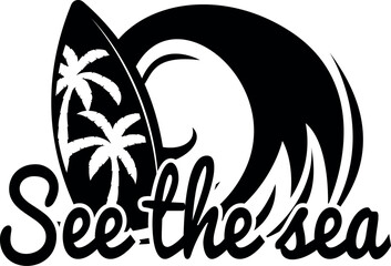 Lettering about surfing. Interesting and cool inscription. Palm illustration vector