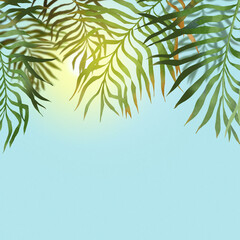 The sun peeping through the palm leaves illustration