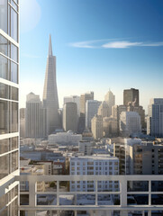 Fototapeta premium Scenic Urban Cityscape Viewed From Modern Office