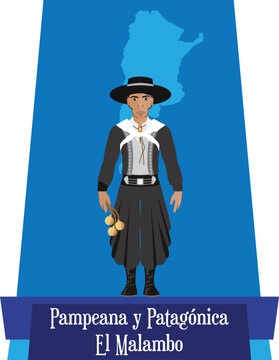 Illustration vector isolated of Malambo, Argentinian traditional dance costumes, folklore. 