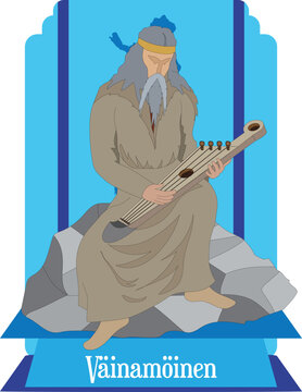 illustration vector isolated of Finnish God, V&auml;in&auml;m&ouml;inen, V&auml;ino, Vainamoinen, Fishing God.