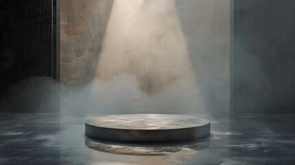 Mystical circular platform in a dark hall