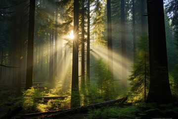 Fototapeta premium Enchanted Forest Sunlight Radiance