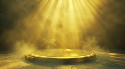 Obraz premium Golden light rays over empty stage