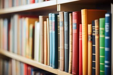 Fototapeta premium Colorful Book Spines on a Library Shelf