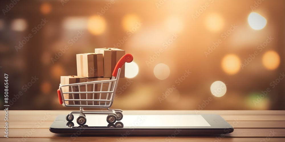 Aufkleber online shopping platform with mobile integration easy checkout and customer reviews. concept e-comme