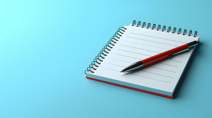 Blue Background Photo Realistic Notepad and Pen Symbol with Workspace Text Space   Office Tools and Productivity Aids Concept in Adobe Stock Photo