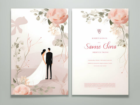 Luxury wedding invitation card Design. Abstract botanical leaf branch contour drawing line art texture template background. Wedding Marriage Card design