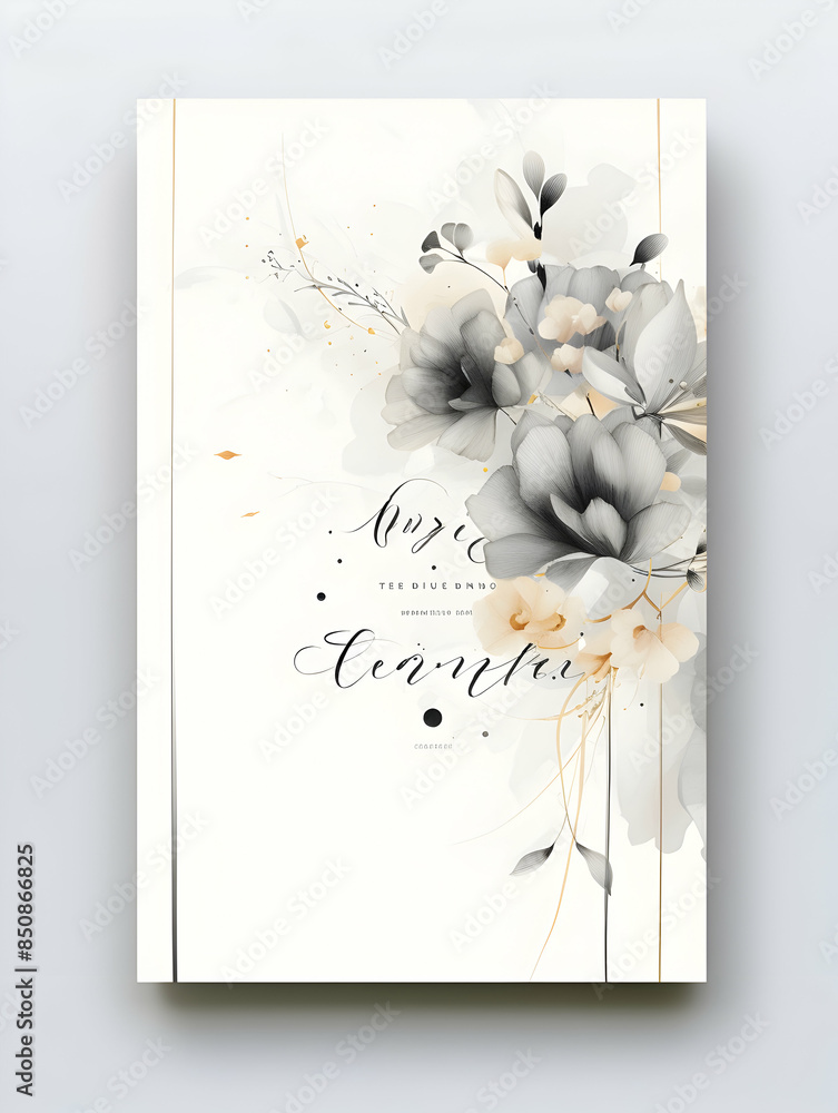 Wall mural Luxury wedding invitation card Design. Abstract botanical leaf branch contour drawing line art texture template background. Wedding Marriage Card design