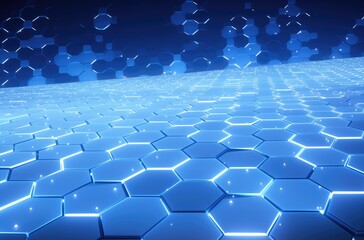 Naklejka premium Futuristic Blue Hexagonal Digital Technology Landscape