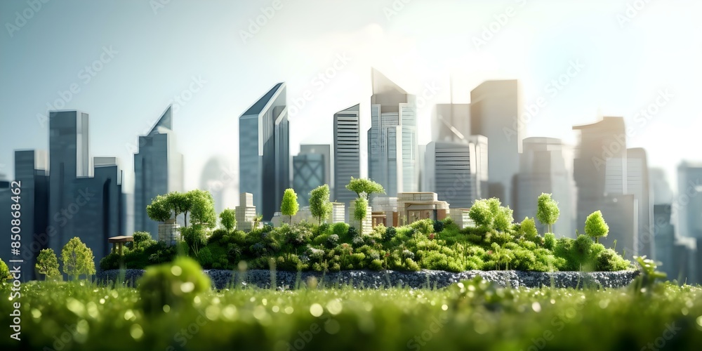 Poster modern city with advanced architecture green spaces and natureinspired design elements. concept adva