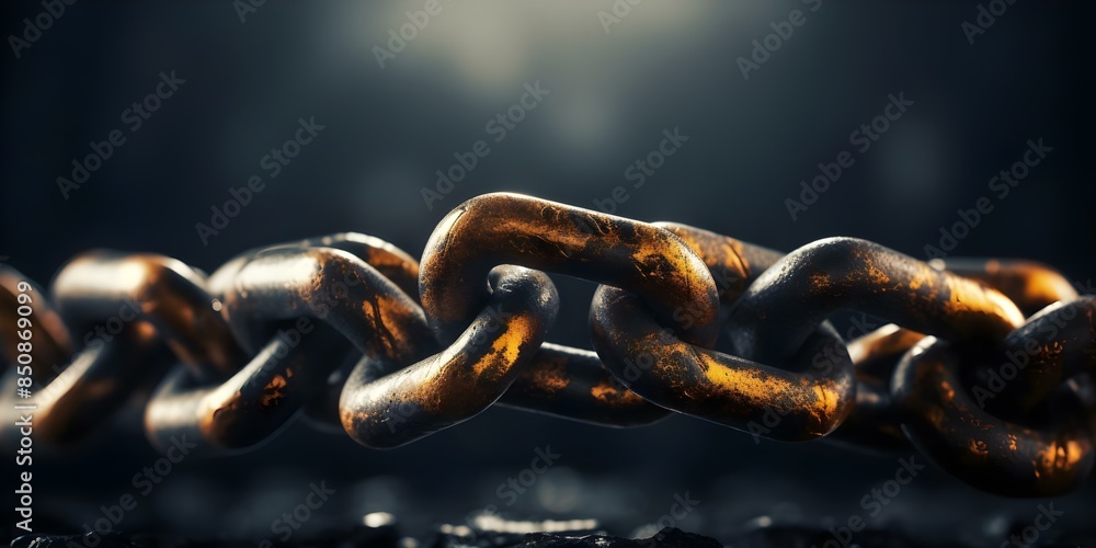Poster breaking chain macro shot symbolizing strength and resilience. concept resilience, strength, macro p