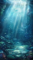Mysterious underwater scene with sun rays