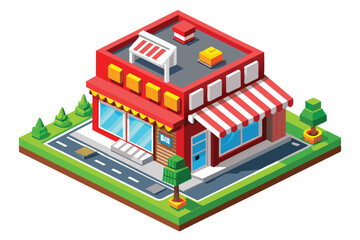isometric building shop supermarket