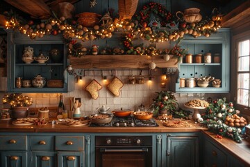 Festive Holiday Kitchen With Cookies Baking