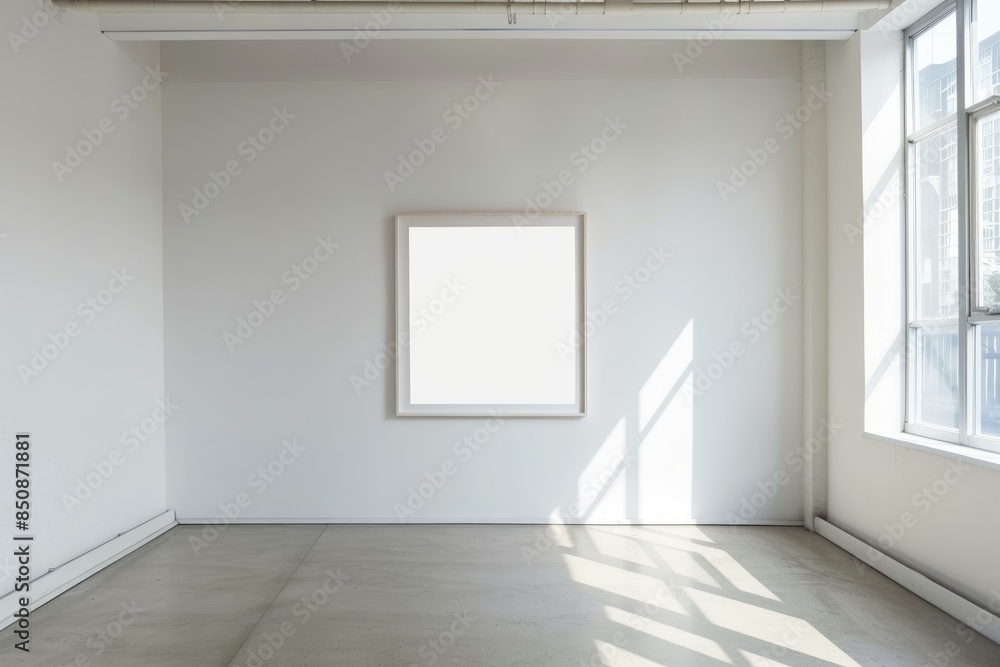 Aufkleber empty picture frame in a bright room with shadows from a window, perfect for art display