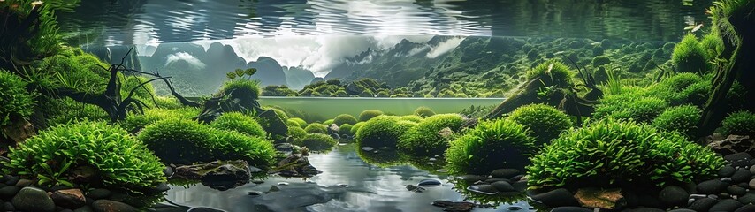 panoramic view of aquascape terrarium