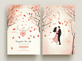 Luxury wedding invitation card Design. Abstract botanical leaf branch contour drawing line art texture template background. Wedding Marriage Card design