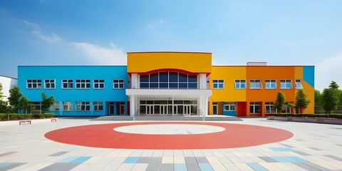 Vibrant school building backdrop with modern design for backt. Concept School, Modern Design, Vibrant Colors, Backdrop, Photoshoot
