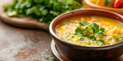 Traditional Bolivian Dish Locro, also known as Lacusa Soup. Concept Bolivian cuisine, Locro recipe, Andean traditional dishes, Bolivian soup recipe