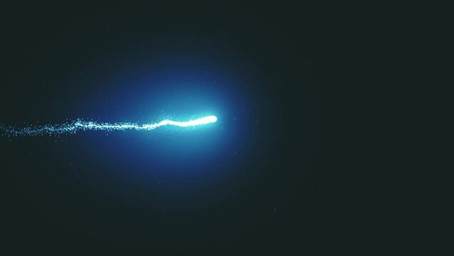 Light Streak Wiggling Animation/ Animation of a shining light streak flying and wiggling in random trajectory inside particles space with parallax effect and camera motion