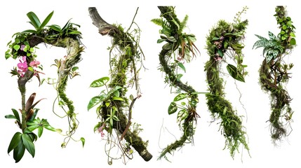 Vines with moss on a white background