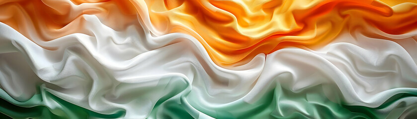 Fototapeta premium Saffron White Green Abstract Patterns: Representing India s Flag with Ample Copy Space
