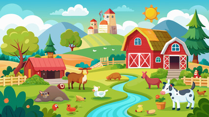 Fototapeta premium a-nice-farm-with-different-animals