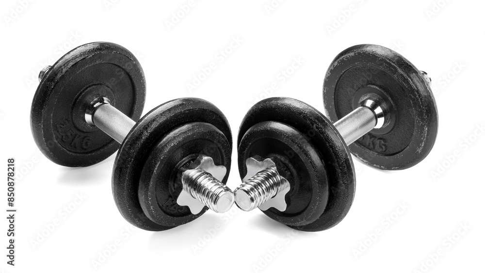 Wall mural Metal dumbbells isolated on white. Sports equipment