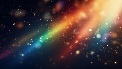 Fototapeta premium Blur colorful warm rainbow light leaks on black background with dust texture. Defocused abstract, AI